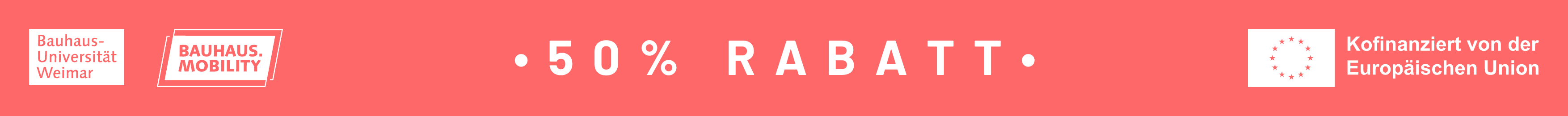 Titelbanner: 50 % Rabatt auf den Service "Weiterbildung – Offene Mobilitätsdaten" der Professur Verkehrssystemplanung an der Bauhaus-Universität Weimar, kofinanziert von der Europäischen Union.